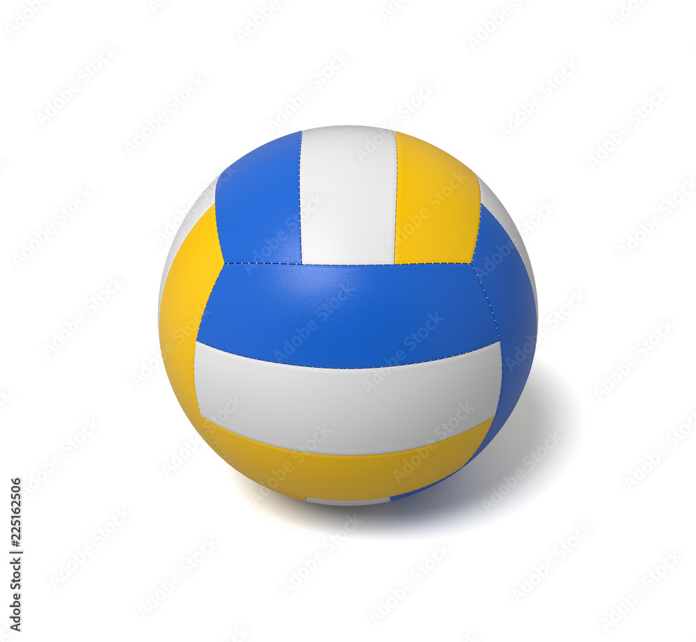 3d rendering of a single three-colored volleyball ball with a shadow lying on a white background. 3d rendering of a single three-colored volleyball ball with a shadow lying on a white background.