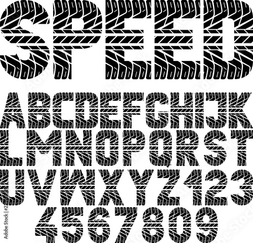 font with tire tread texture and word "speed"