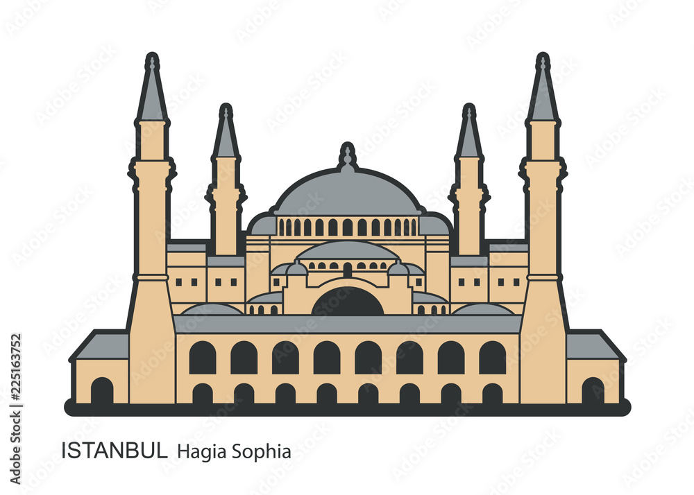 Hagia Sophia in Istanbul, Turkey. Vector, illustration.