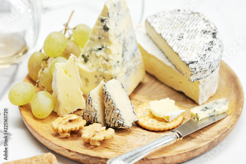 cheese, grapes and wine - still life closeup