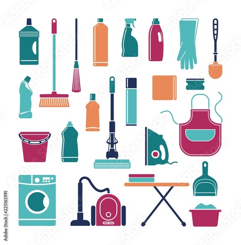 Icons of accessories and means for cleaning and housework