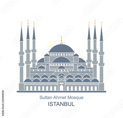 The Blue Mosque, Istanbul, Turkey. Flat icon