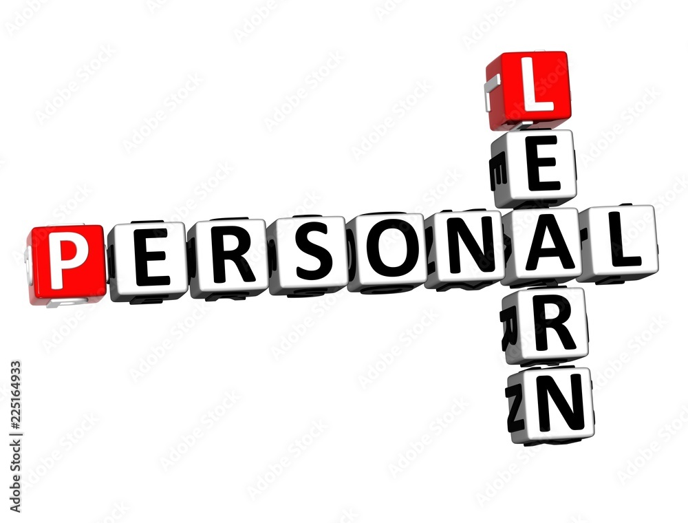 3D Rendering Crossword Personal Learn over white background. 3D Rendering Crossword Personal Learn over white background.