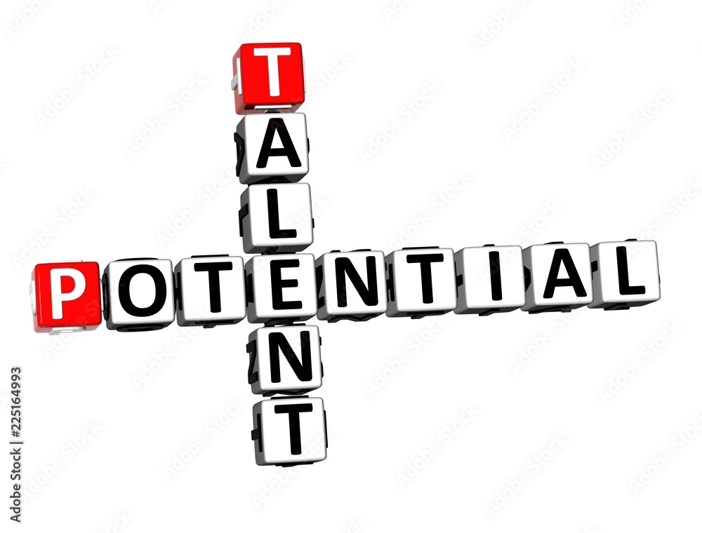 3D Rendering Crossword Talent Potential text over white background 3D Rendering Crossword Talent Potential text over white background