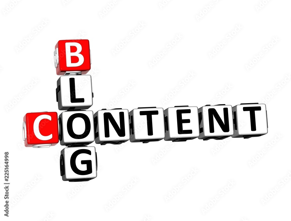 3D Rendering Crossword Blog Content over white background. 3D Rendering Crossword Blog Content over white background.