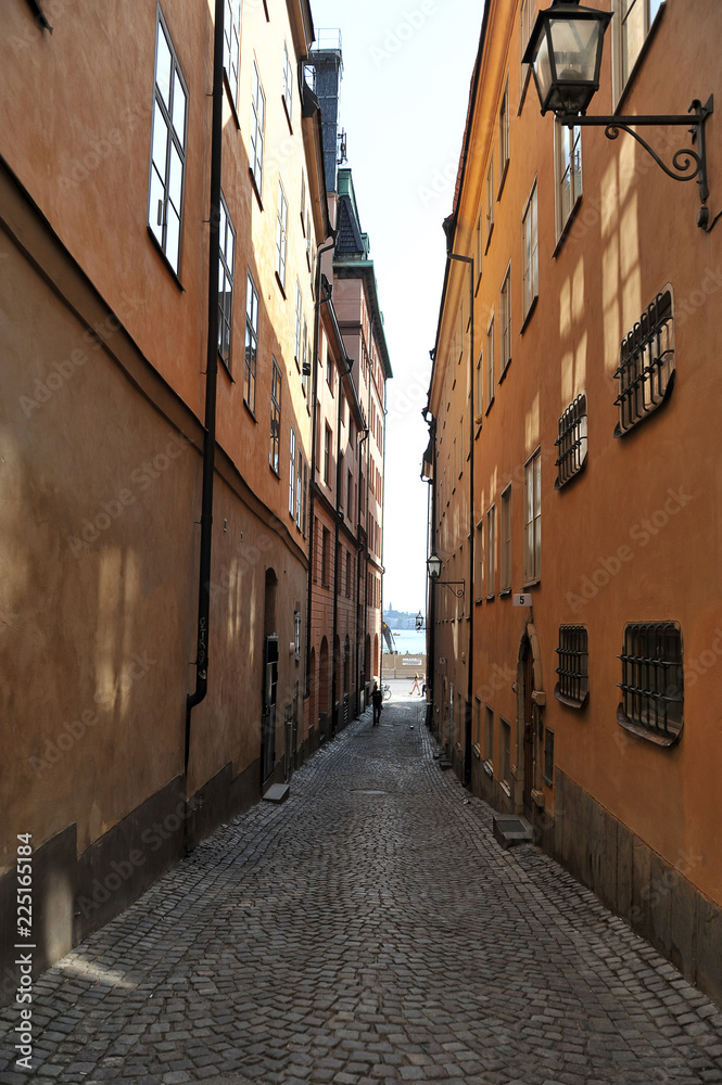 old street in the old city in Stockholm