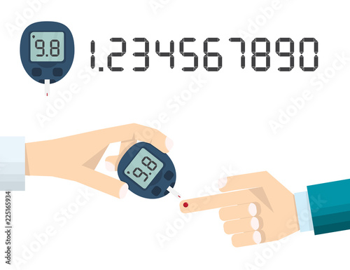 doctor's hand measures the blood sugar level of the patient