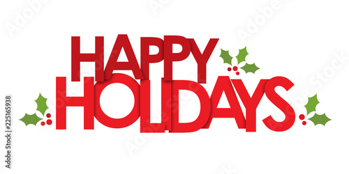 HAPPY HOLIDAYS card with holly motifs