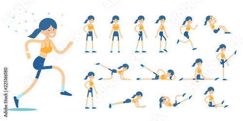 Set of female character performing different exercises