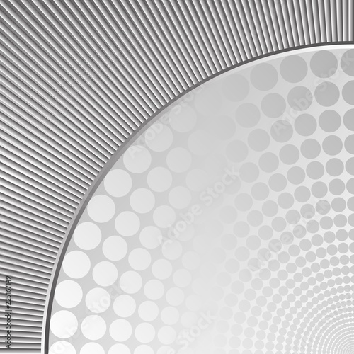 silver background with radial dots pattern divided into two