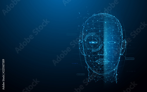 Biometric technology digital Face Scanning form lines, triangles and particle style design. Illustration vector