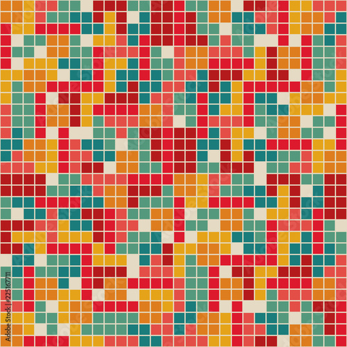 Arty vivid mini squares vector pattern. Seamless colorful repeat design with tetris like shapes. Trendy retro style. Geometric background, perfect for apparel design, wallpapers, gift wrapping etc.