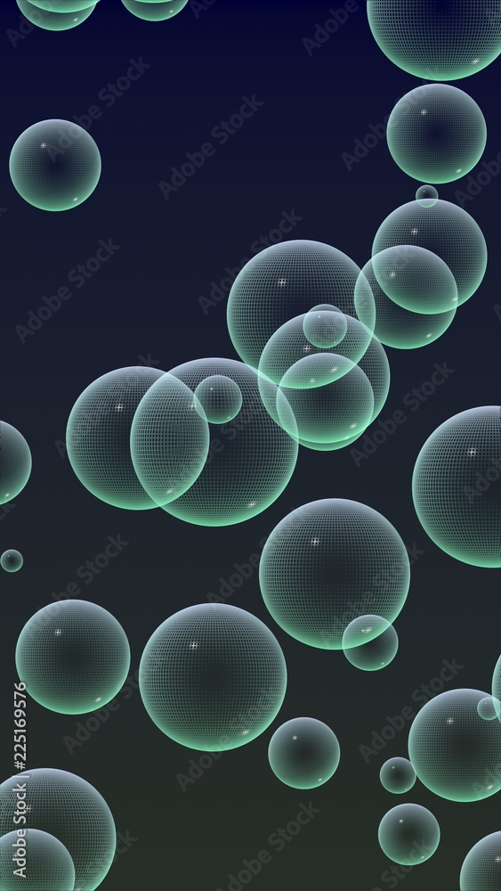 Dark background green mesh bubbles. Wallpaper, texture with bubble. 3D illustration Dark background green mesh bubbles. Wallpaper, texture with bubble. 3D illustration