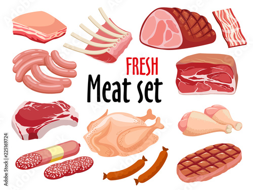 Meat icon set vector Fresh meat icons set