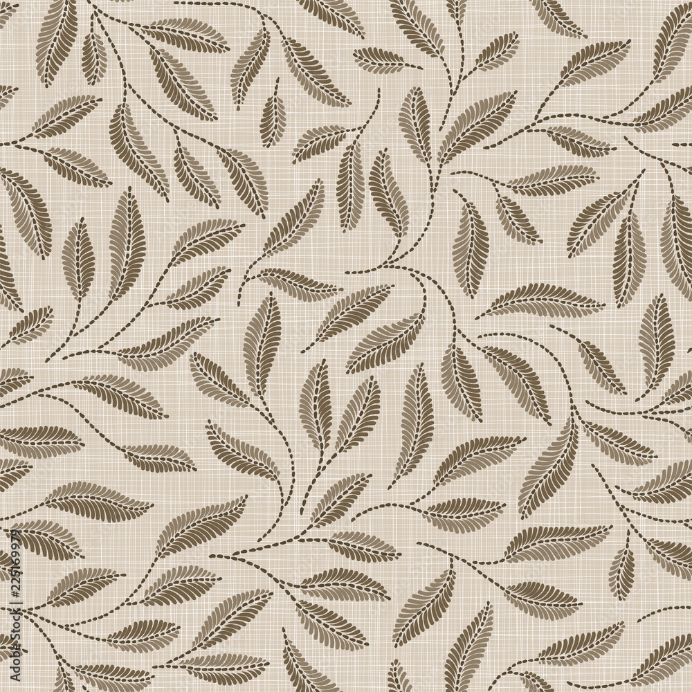  Embroidery floral seamless pattern on linen cloth texture