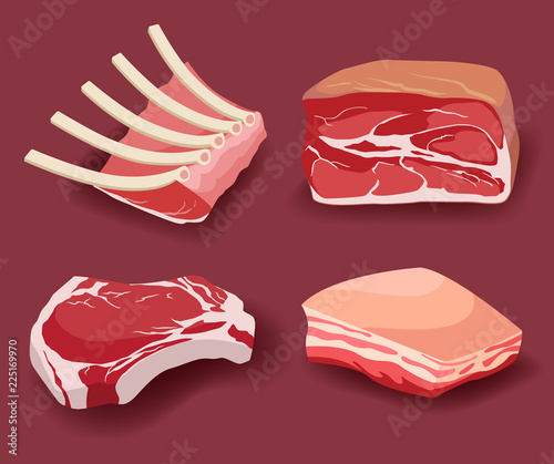 Meat icon set vector Fresh meat icons set.