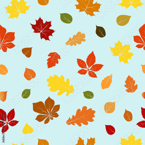 Seamless pattern with of autumn leaves without streaks. Colorful vector illustration.