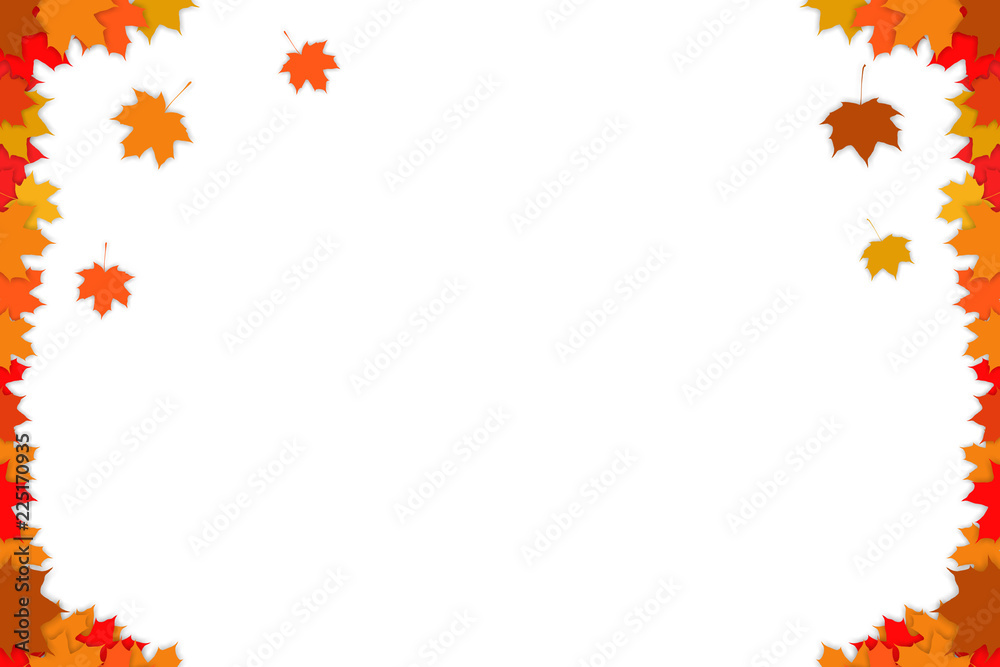 Autumn background with multi-colored autumn leaves. White background.