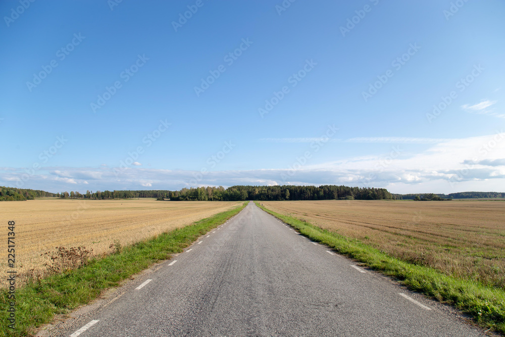 Country road with blue sky.