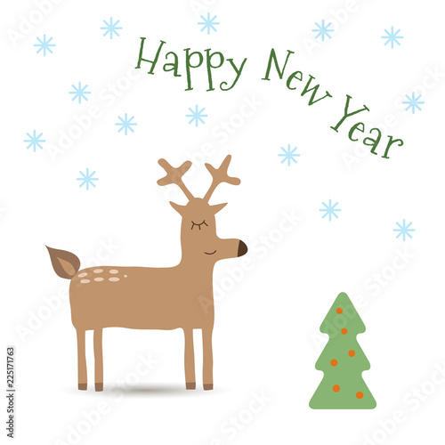 Happy New Year greeting card with cute deer