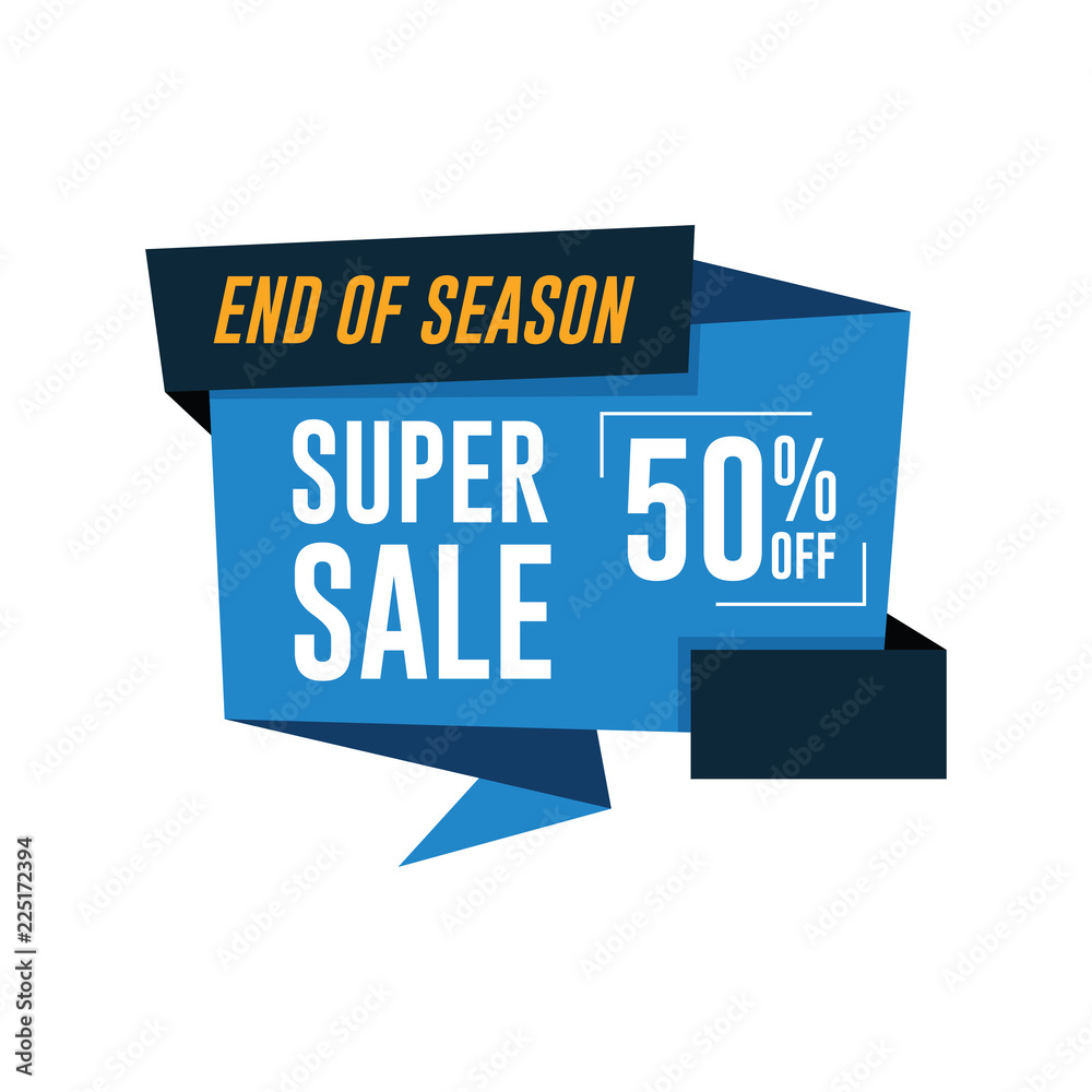 Super sale banner. 50% off. Blue origami sale banner Super sale banner. 50% off. Blue origami sale banner