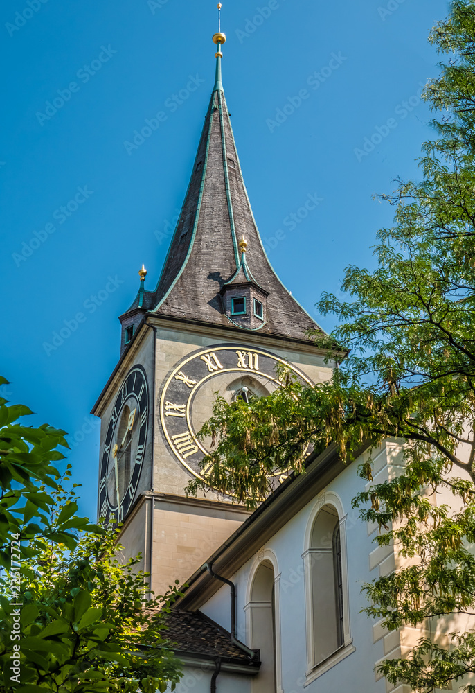 St. Peter is one of the four main churches of the old town of Zürich, Switzerland