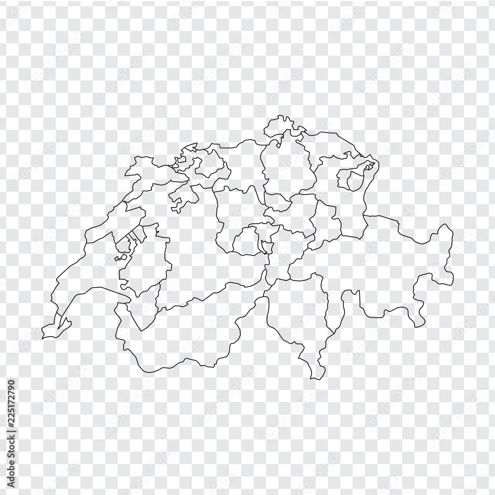Blank map Switzerland. High quality map Switzerland with provinces on transparent background for your web site design, logo, app, UI. Stock vector. Vector illustration EPS10.