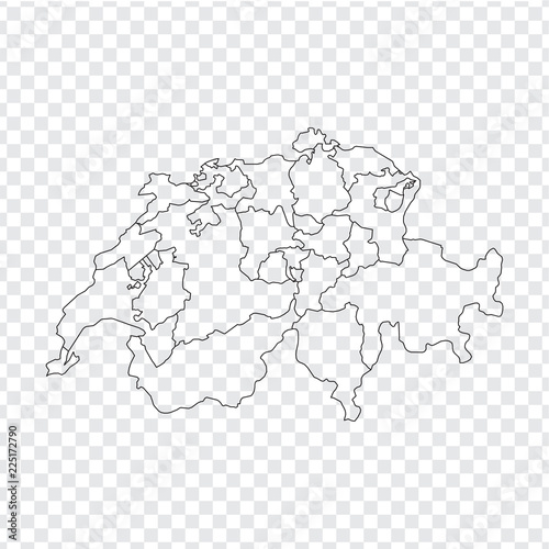 Blank map Switzerland. High quality map Switzerland with provinces on transparent background for your web site design, logo, app, UI. Stock vector. Vector illustration EPS10.