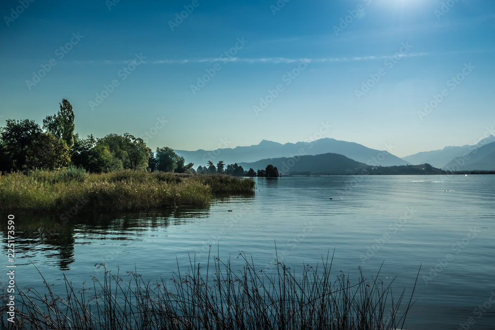 The beautiful historical village of Busskirch on the shores of the Upper Zurich Lake (Obersee), Rapperswil-Jona, Sankt Gallen, Switzerland