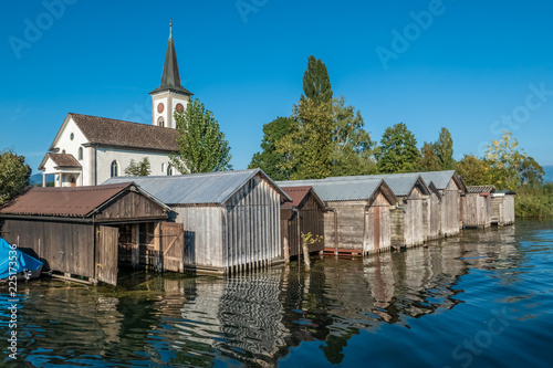 The beautiful historical village of Busskirch on the shores of the Upper Zurich Lake (Obersee), Rapperswil-Jona, Sankt Gallen, Switzerland