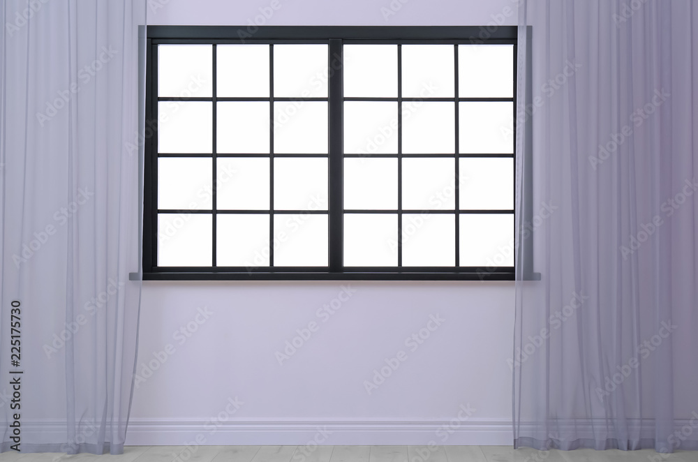 Empty room with window and open curtains. Home interior Empty room with window and open curtains. Home interior