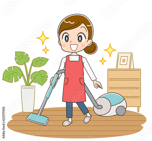 掃除をする主婦のイラスト