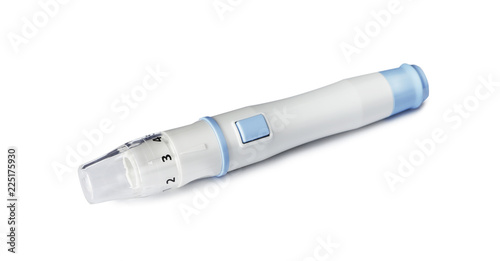 Blood lancet pen on white background. Medical device