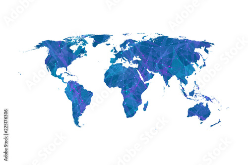 Plexus business world map, worldwide vector flat design