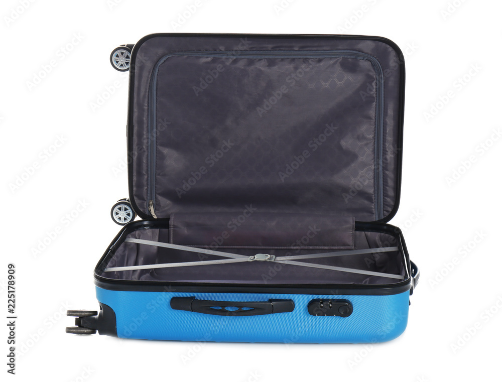 Open suitcase for travelling on white background Open suitcase for travelling on white background