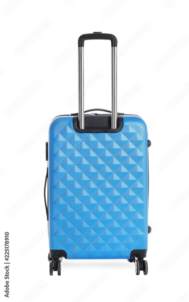 Blue suitcase for travelling on white background Blue suitcase for travelling on white background