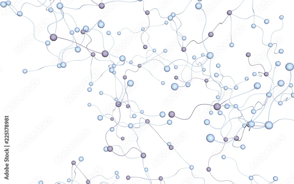 Neural network. Social network. Futuristic dna, deoxyribonucleic acid. Abstract molecule, cell illustration, mycelium. Light background. 3D illustration