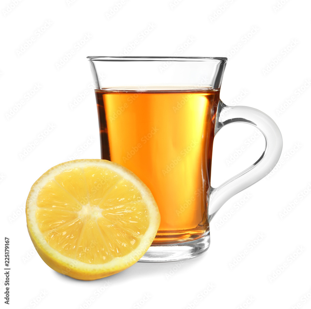 Cup of tea and lemon on white background Cup of tea and lemon on white background