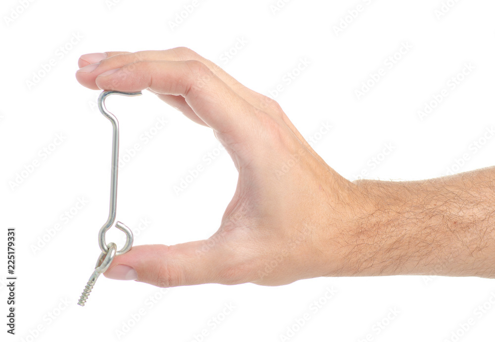 Door hook in hand on white background isolation Door hook in hand on white background isolation
