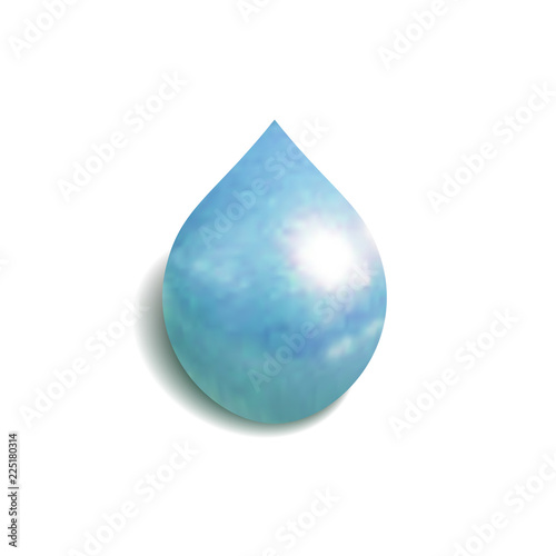 Vector Blue Drop, Realistic Icon, Amorphous Form with Shadow.