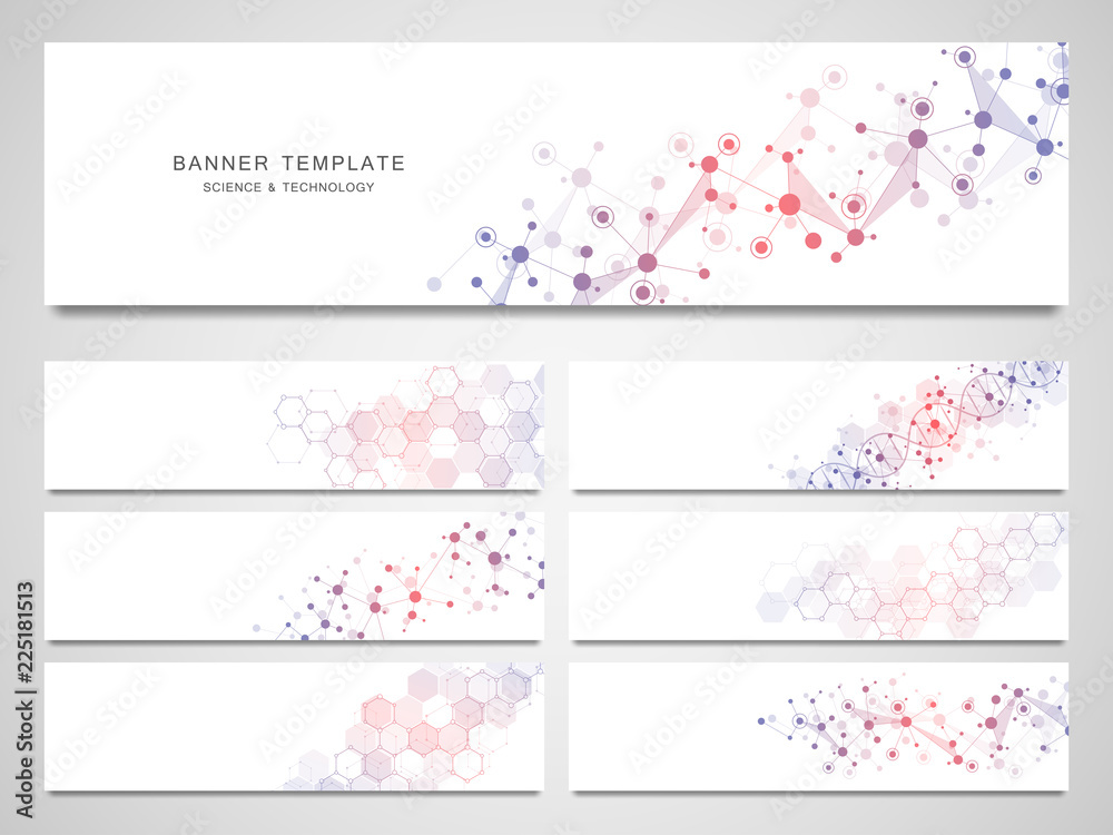 Big set of scientific and technological vector banners. Abstract background with molecular structures. Big set of scientific and technological vector banners. Abstract background with molecular structures.