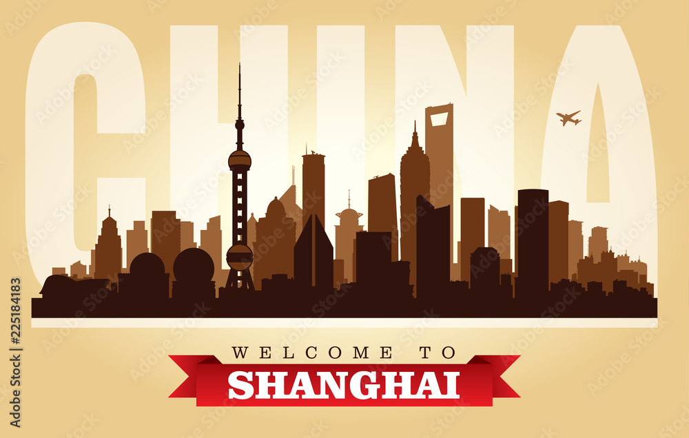 Naklejka premium Szanghaj Chiny sylwetka wektor panoramę miasta