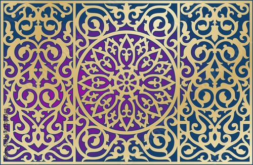 ORNAMENT ON THE BACKGROUND. GOLDEN CONTOUR. TRANSITION OF COLORS. ISLAMIC  EASTERN  ARAB  PERSIAN  KAZAKH