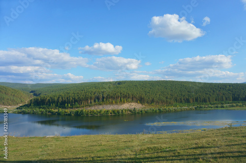 beautiful landscape, nature, lake, forest and field