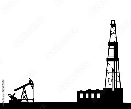 Silhouette of drilling rig and pump.