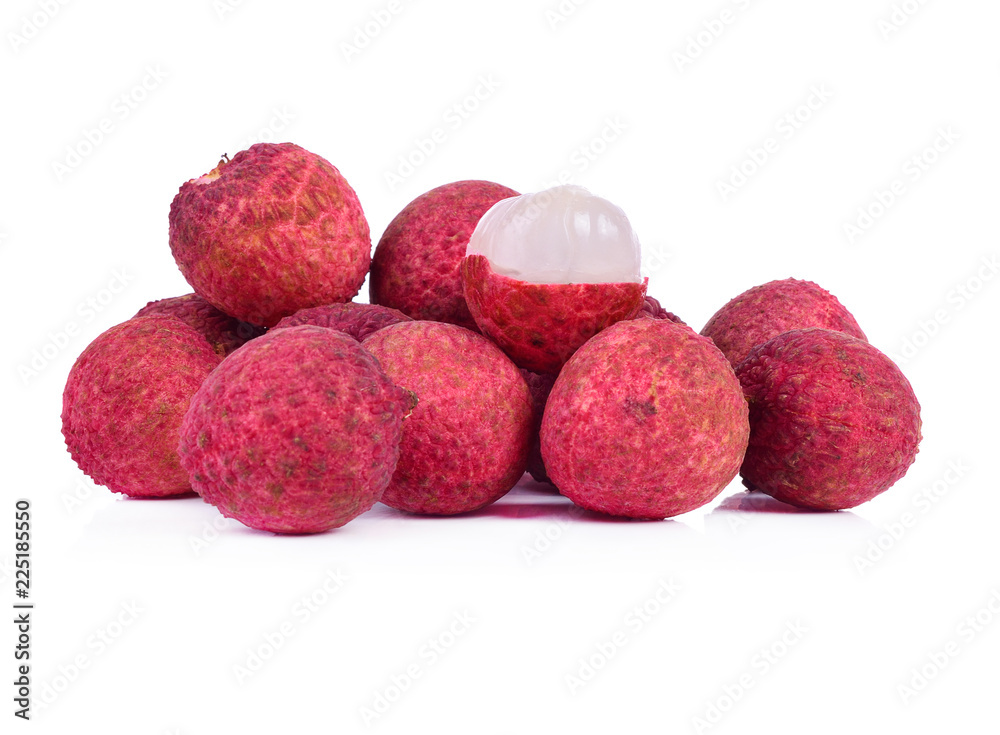 Fresh lychees red isolated on white Fresh lychees red isolated on white