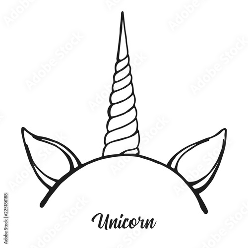 Hoop with the horn of the Unicorn. Vector. Sketch