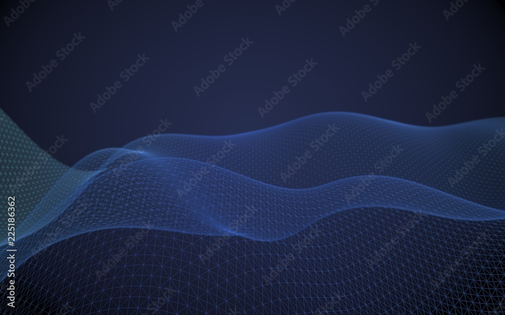 Abstract landscape on a blue background. Cyberspace grid. Hi-tech network. 3d technology illustration. 3D illustration