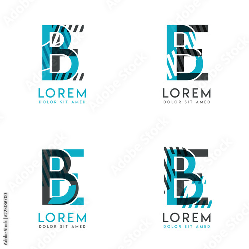 The BE Logo Set of abstract modern graphic design.Blue and gray with slashes and dots.This logo is perfect for companies, businesses and is also suitable for flyers, banners, cards and letterhead.