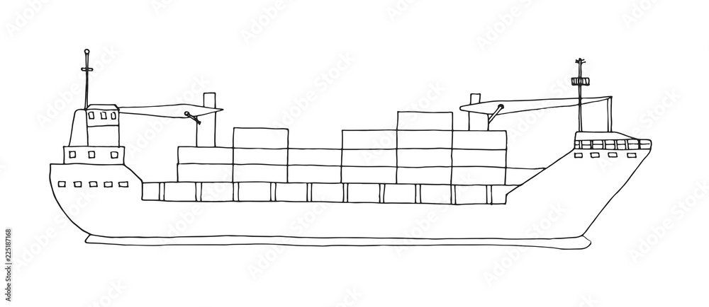 Vecteur Stock Sketch of cargo ship isolated on white background. Vector |  Adobe Stock